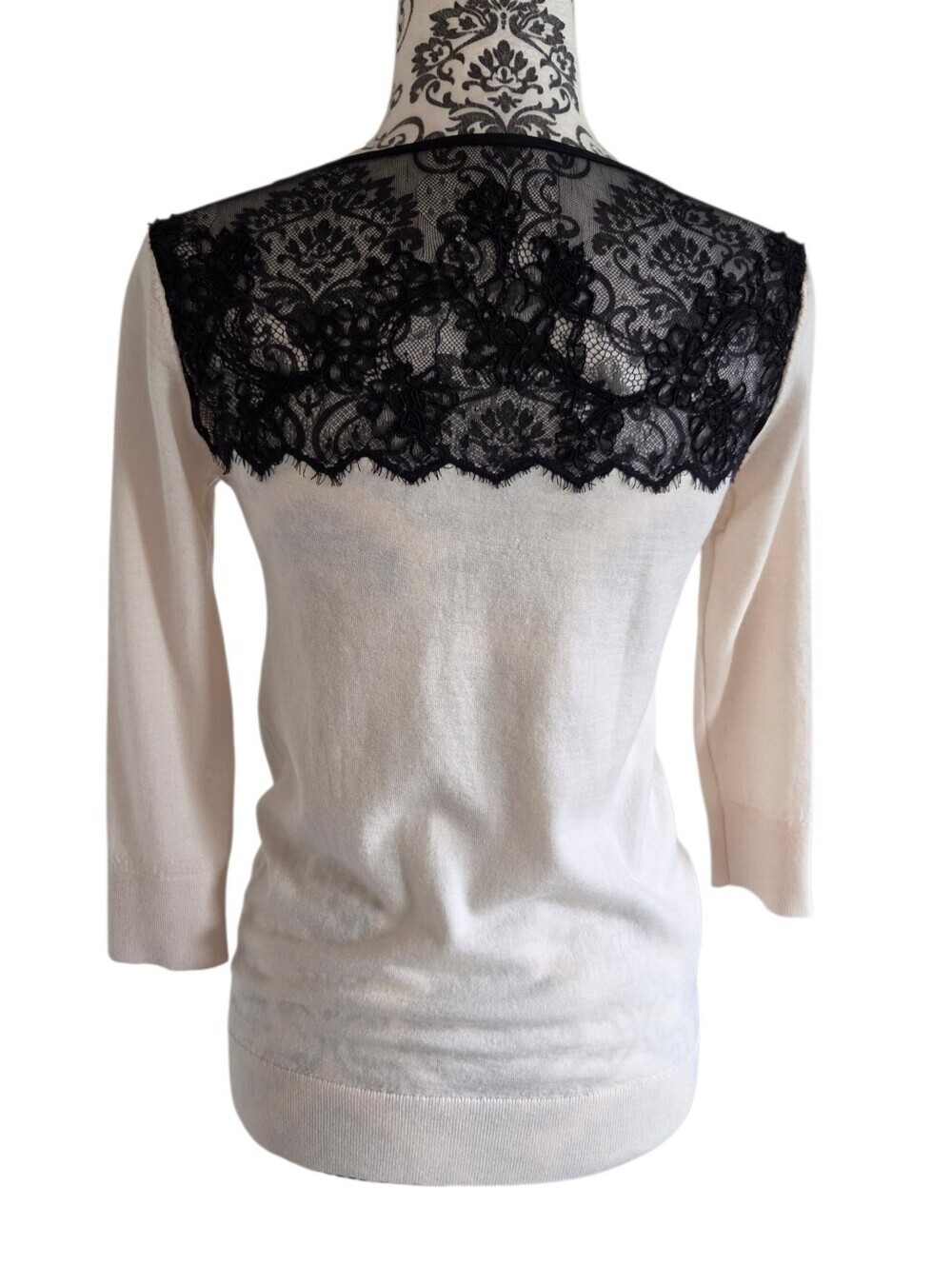 Club Monaco Nelma Lace Sweater Women Small Cream Black Wool - Picture 3 of 9